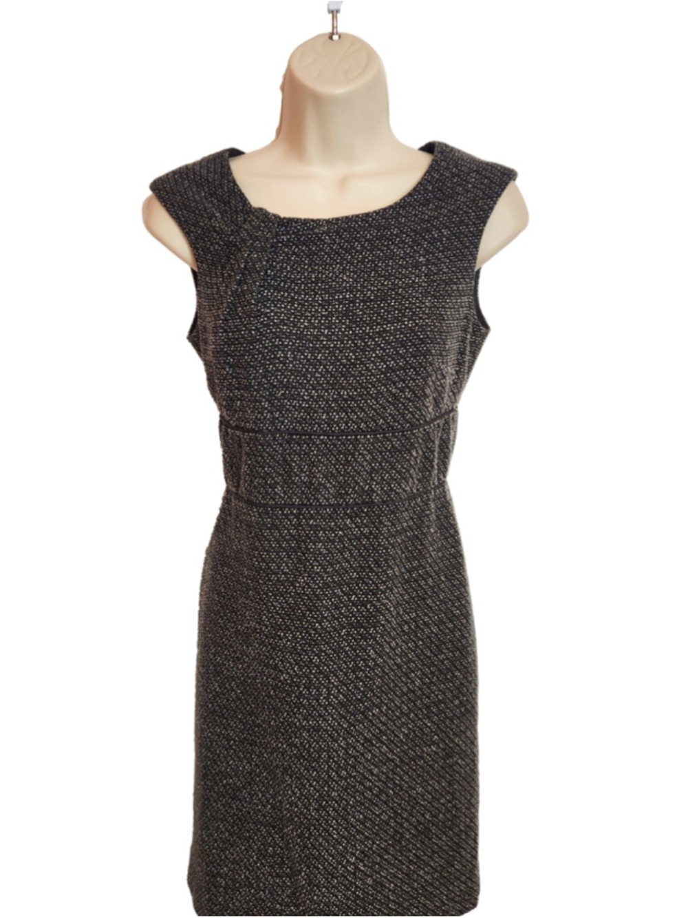 Ann Taylor LOFT Black and White Tweed Front Pleat Career Sheath Dress 2 Petite - Picture 2 of 10